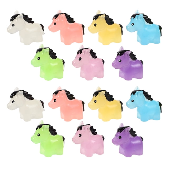 14 minicaballos de resina luminosos: figuras de animales de resina que brillan en la oscuridad, ideales para escritorios, estanterías o armarios.