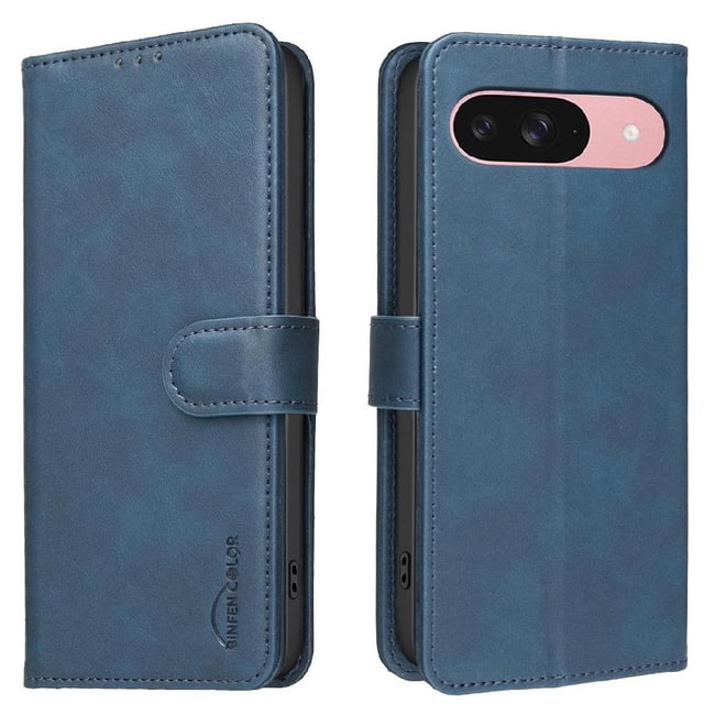 Wallet Case for Google Pixel 9 pro XL RFID Blocking Flip Cover with Card Slots & Kickstand Blue