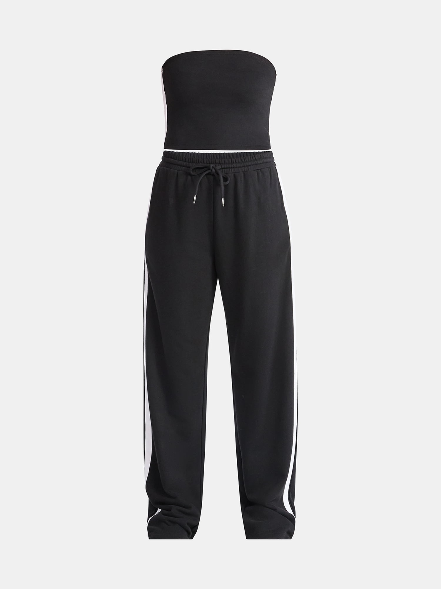 No Boundaries French Terry Tube Top and Pants Set, 2-Piece, Women's