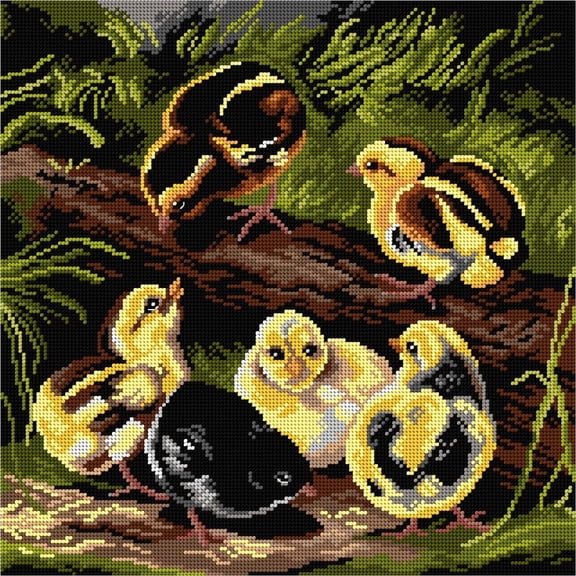 Wizardi Needlepoint Canvas for halfstitch Without Yarn - After Arthur Fitzwilliam Tait - Chicks 3572L Orchidea