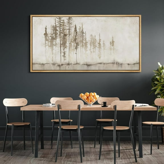 IDEA4WALL Extra Large Framed Canvas Print Wall Art Forest Silhouette on Foggy Morning Artwork Nature Wilderness Antique Retro Fine Art Decorative Relax/Calm for Home Decoration - 60"x30"