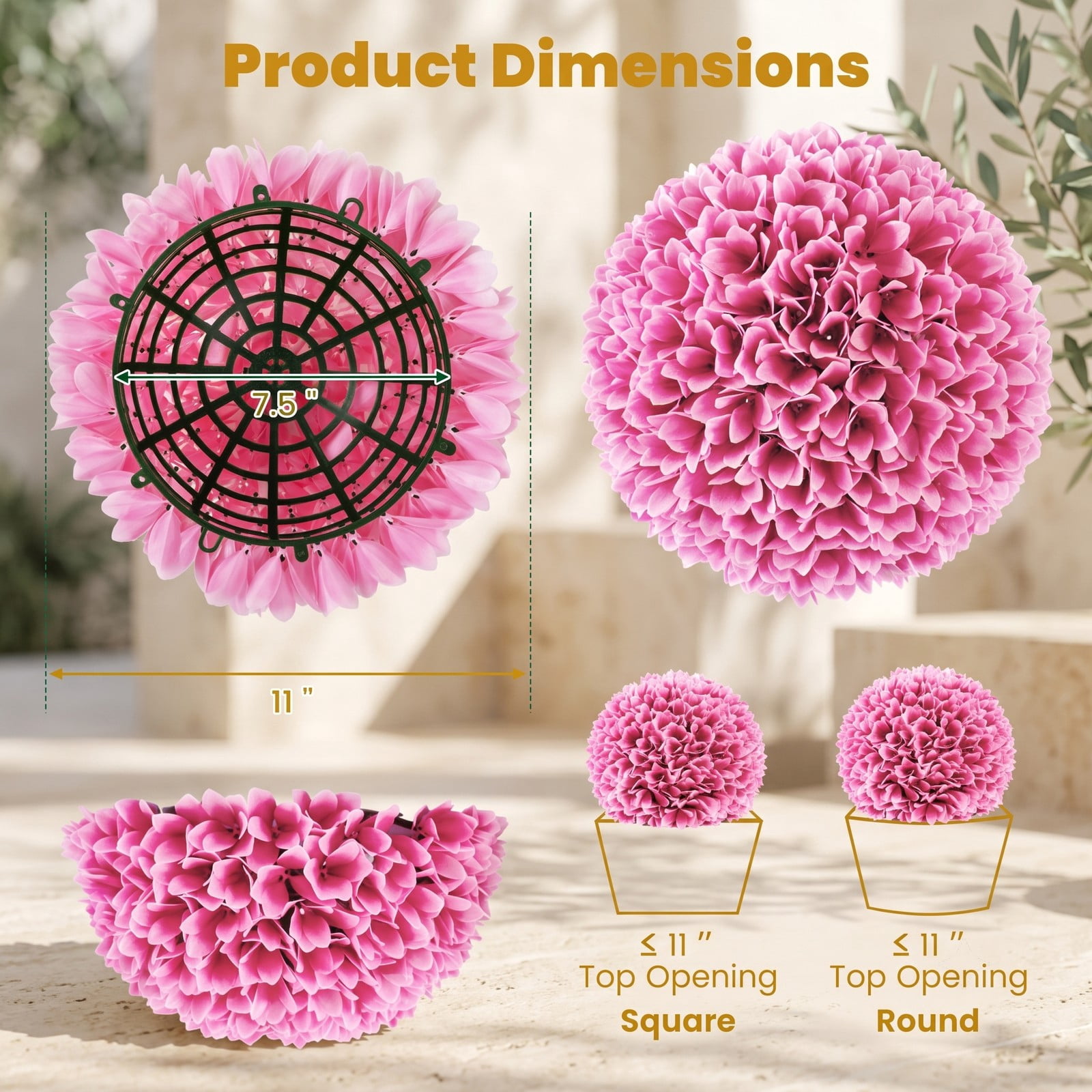 ALPULON Set of 2 Pink Artificial Topiary Balls, 11 Inch Lifelike PE Decorative Floral Spheres for Indoor Outdoor Porch Yard Home Wedding Decor