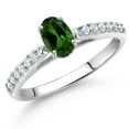 thumbnail image 2 of Gem Stone King 10K White Gold Green Chrome Diopside and White Lab Grown Diamond Engagement Ring for Women (0.73 Cttw, Oval 6X4MM, Gemstone Birthstone, Size 6), 2 of 4
