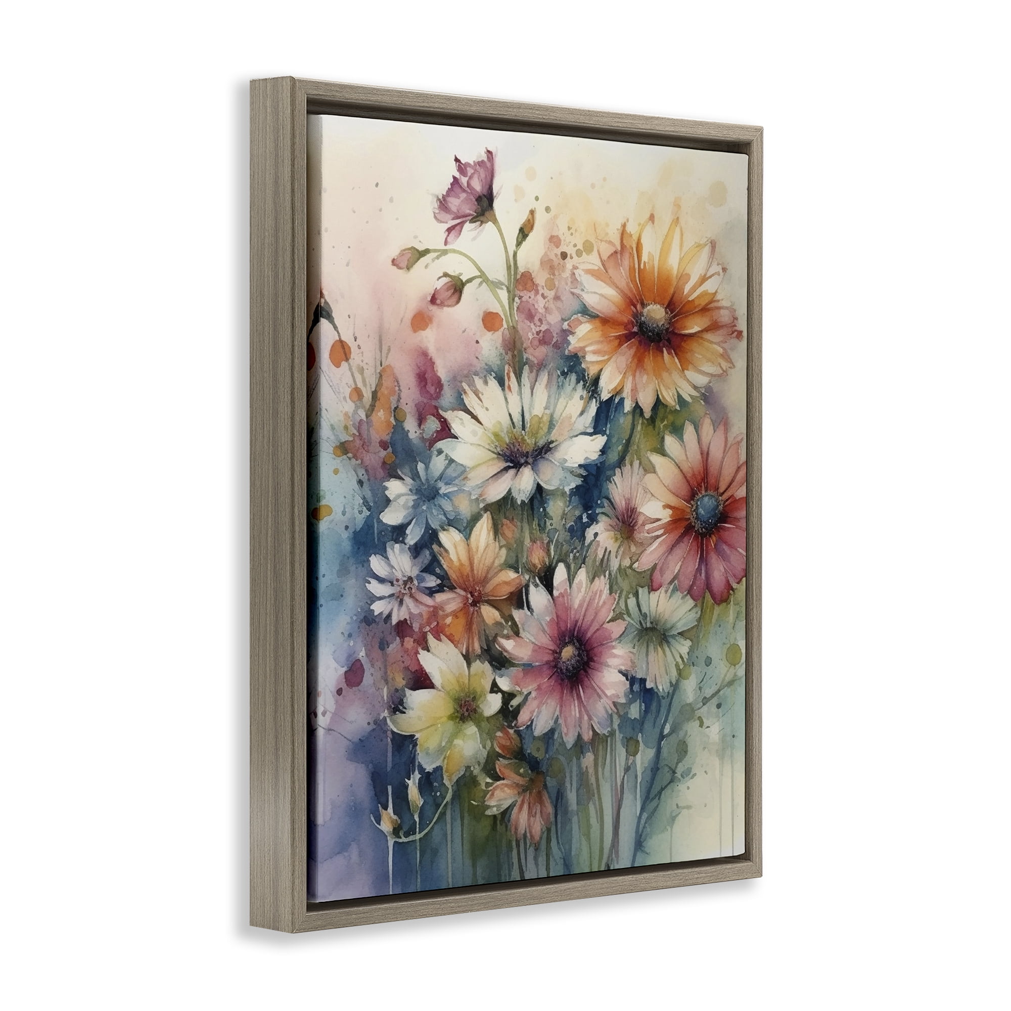 Stupell Industries Wild Bright Daisies Plants & Flowers Painting Brown Floater Framed Canvas Art Print Wall Art, 17 x 21