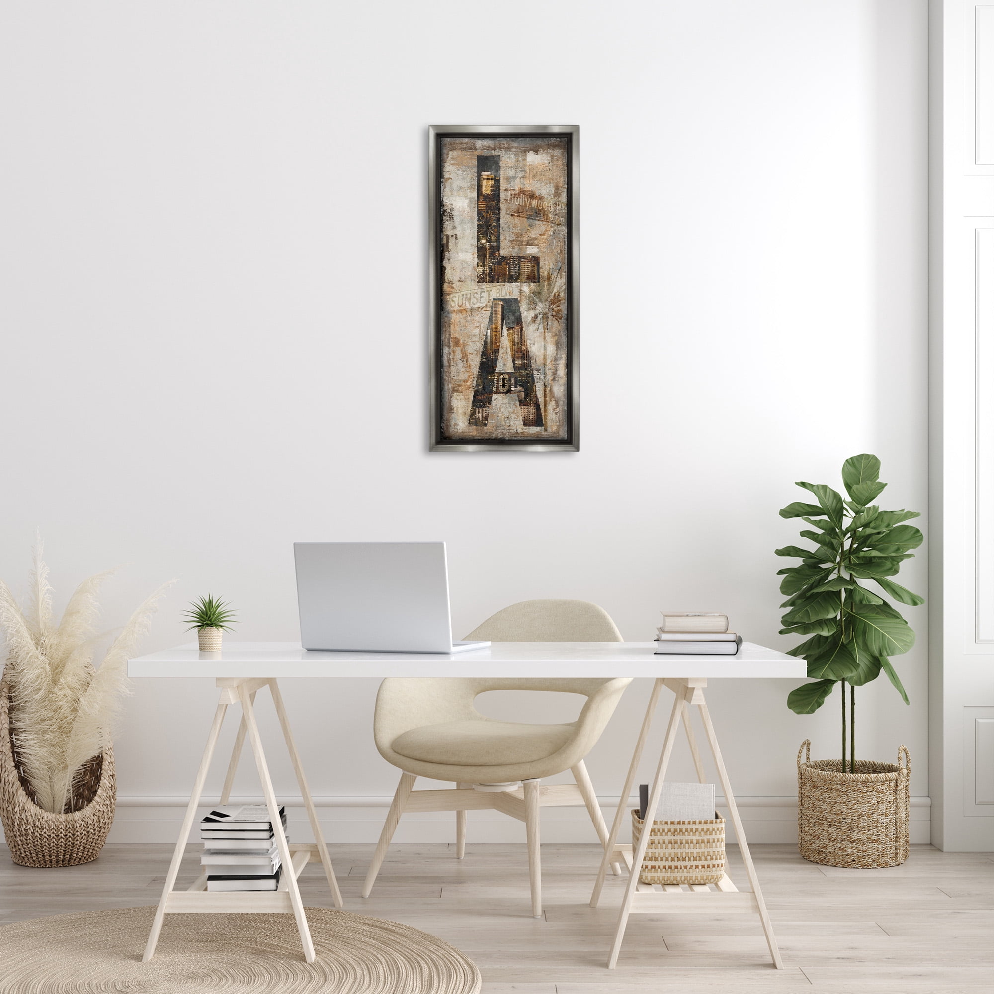 Stupell Industries Los Angeles Montage Collage Town & City Painting Gray Floater Framed Canvas Art Print Wall Art, 15 x 31