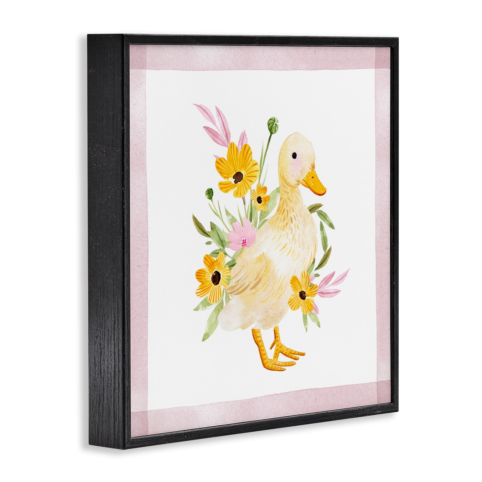 Stupell Industries Duck & Yellow Daisies Animals & Insects Painting Black Framed Art Print Wall Art, 12 x 12
