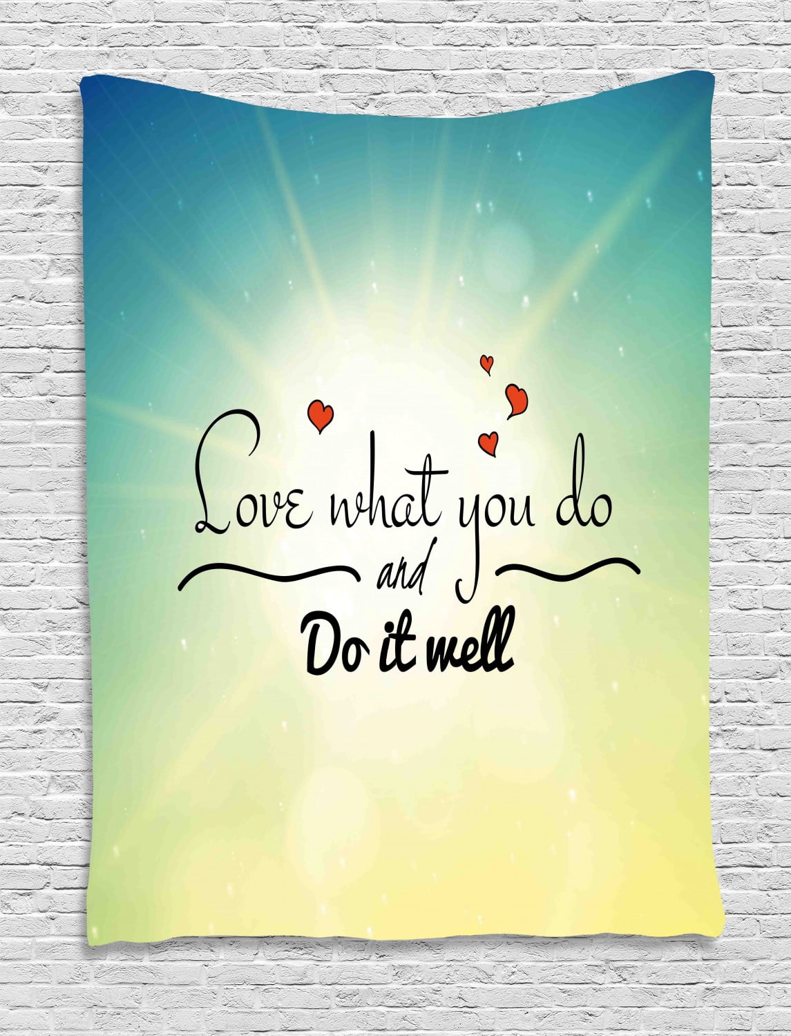 Love What You Do Tapestry, Ombre Background with Hearts ...