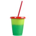 thumbnail image 2 of Creative Color Changing Cup with Lid and Straw Reusable Plastic Short Cold Drink Cup for Adult Children(Orange), 2 of 2