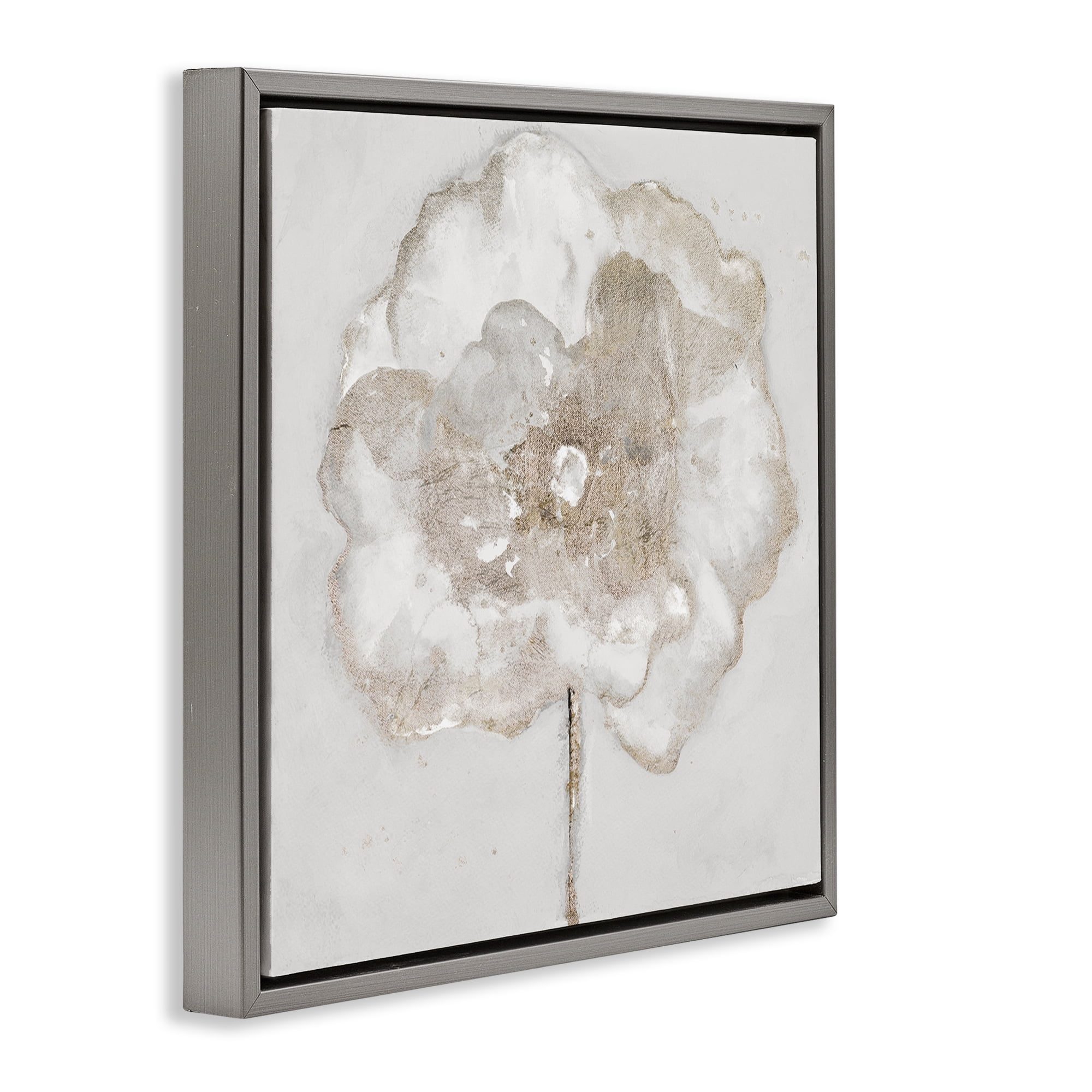 Stupell Industries Gilded Flower Blossoms Botanical & Floral Painting Gray Floater Framed Art Print Wall Art, 18 x 18