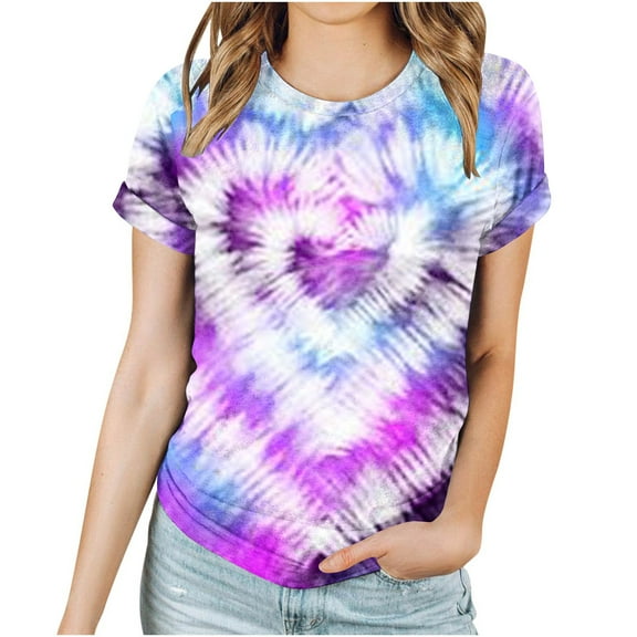 Fesfesfes Womens Shirts Casual Women's Short Sleeved Round Neck Love Printed Top Short Sleeved Round Neck Top/shirt Womens Running Top Short Sleeve S(US:4)