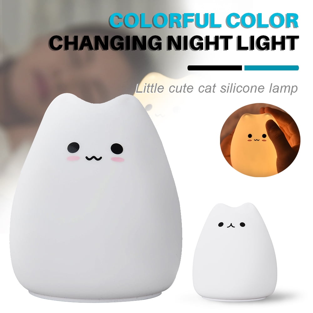 OUSITAID 7 Colors Breathing Modes LED Cat Night Light, Cute Cat Nursery Lights for Baby Adults Bedroom, Decompression Toy Lighting, Battery Powered Warm White
