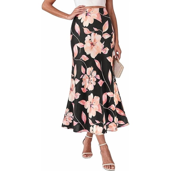 BTFBM Maxi Skirts for Women Summer Spring Boho Lightweight A Line High Waisted Wedding Guest Party Silk Midi Skirt