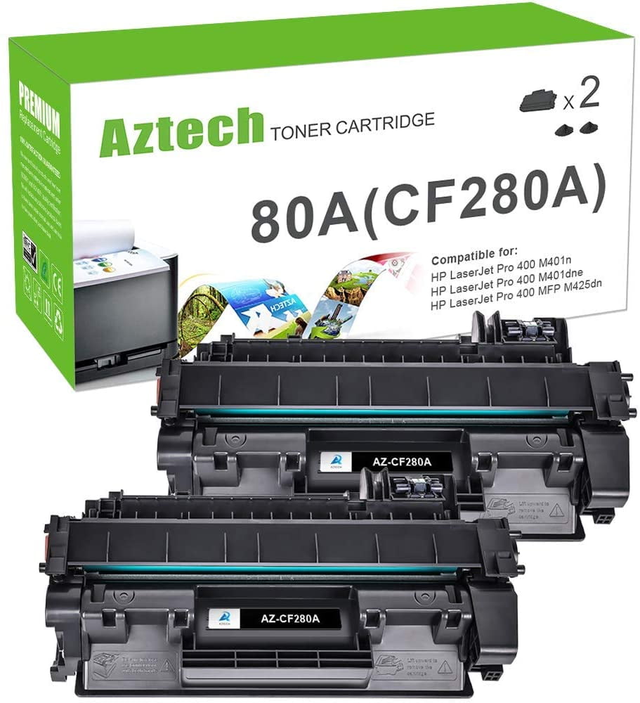 Regeringsforordning det sidste prins Aztech 2-Pack Compatible Toner Cartridge for HP 80A CF280A Work with Laserjet  Pro 400 M401A M401D M401N M401DNE MFP M425DN Printer Ink (Black) -  Walmart.com