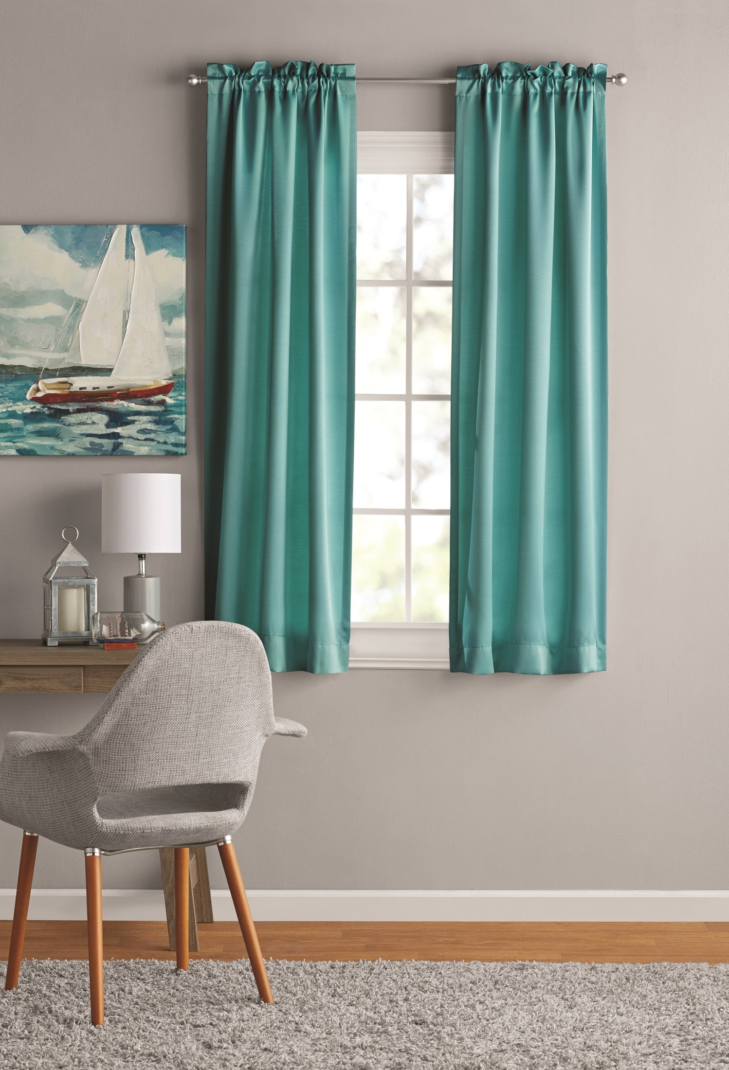 Your Zone Room Darkening Curtain Panel Pair, Set of 2, Teal Moss, 30 in W x 63 in L
