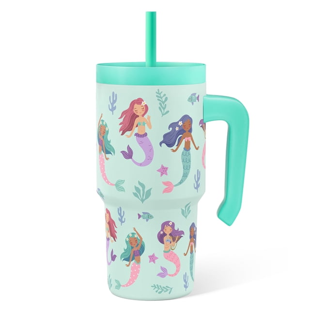 Vaso para Beber SANDJEST con Diseño de Sirena, Taza Térmica para Niños, 591 ml