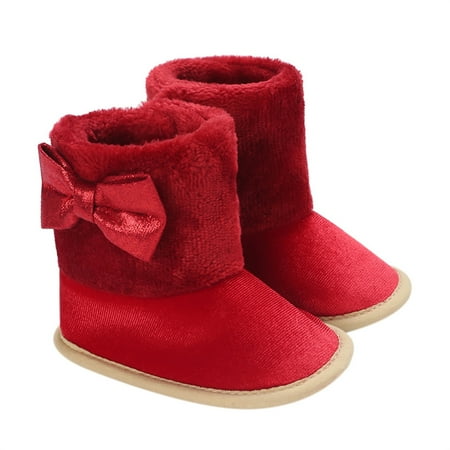 

Infant Winter Snow Boots Bow Decorated Boots Warm Baby First Walker Shoes for Christmas Baby Shower