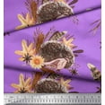 thumbnail image 2 of Soimoi Purple Cotton Voile Fabric Leaves & Hedgehog Animal Printed Fabric 1 Yard 42 Inch Wide, 2 of 3