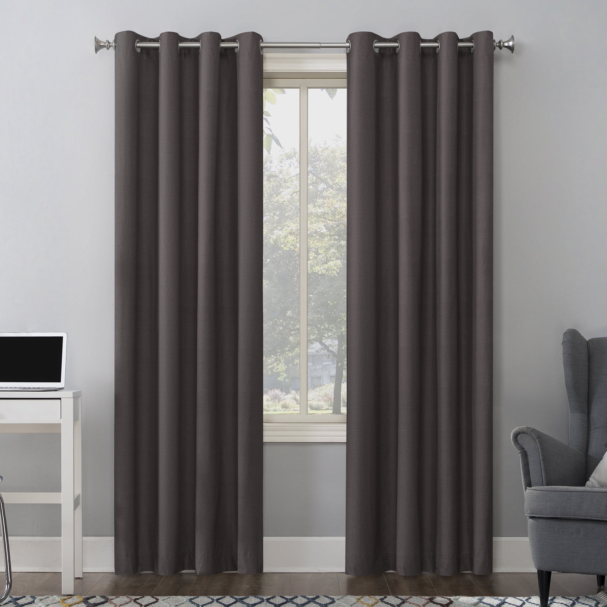 100% Blackout Panels Heavy Thick Grommet Bay Window Curtain 1 Set CHARCOAL GRAY 
