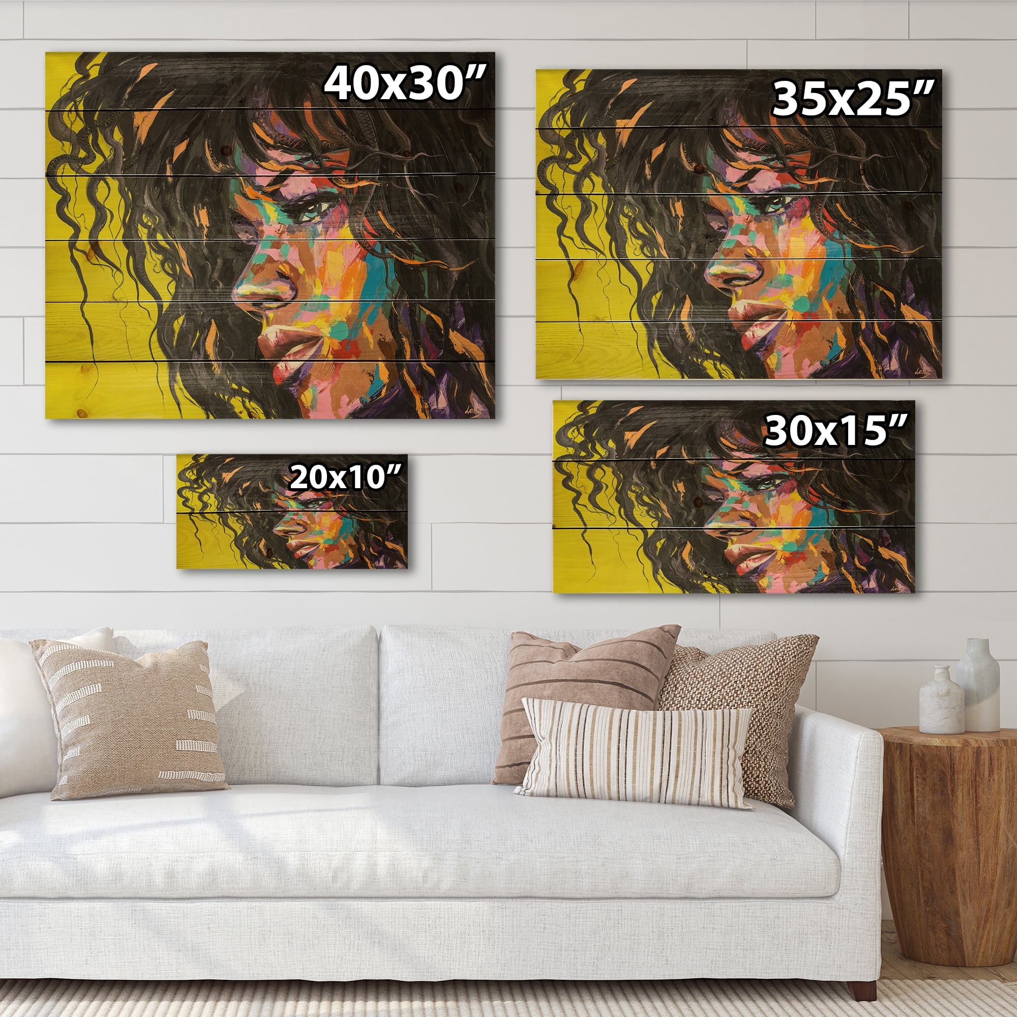 Designart 'Abstract Colorful Fantasy Portrait Of A Young Woman I' Modern Print on Natural Pine Wood