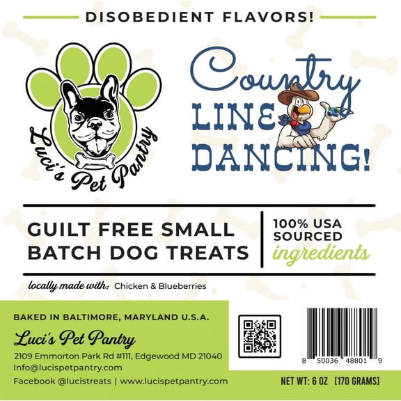 Country Line Dancing "Chicken & Blueberry Biscuits" Homemade Dog & Puppy Treats! Gift Box with 4 - 6 oz. Treat Bags
