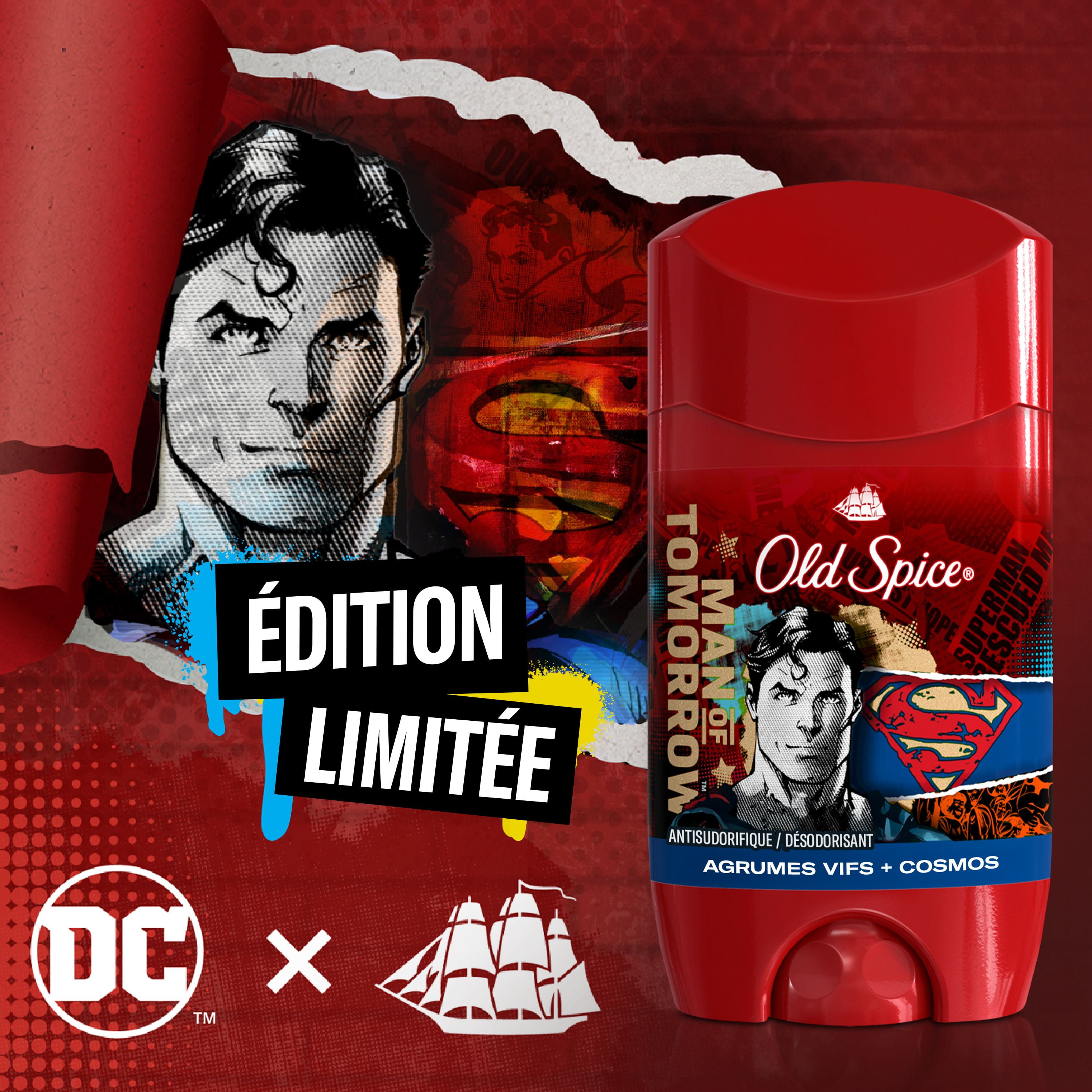 Antisudorifique et désodorisant Old Spice pour hommes, fraîcheur 24 heures sur 24, 7 jours sur 7, protection longue durée contre la transpiration et les odeurs, sentez comme un héros, Superman, parfum 73G