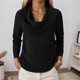 thumbnail image 2 of Sweater For Women Fall Solid Elegant Cowl Neck Knitted Long Sleeve Pullover Tops Black, 2 of 4