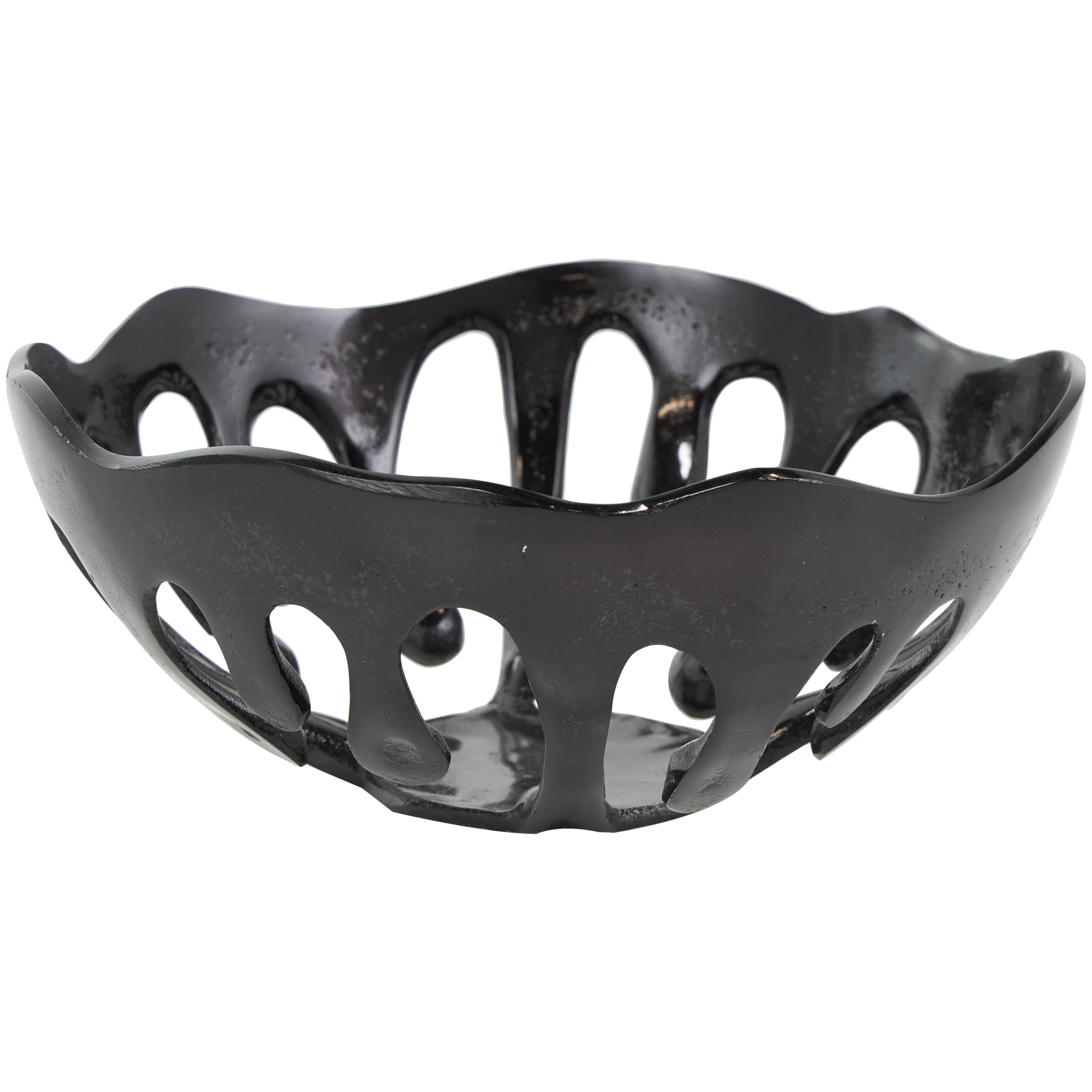 DecMode 13", 11"W Round Drip Black Aluminum Metal Decorative Bowl with Open Frame Design, Set of 2