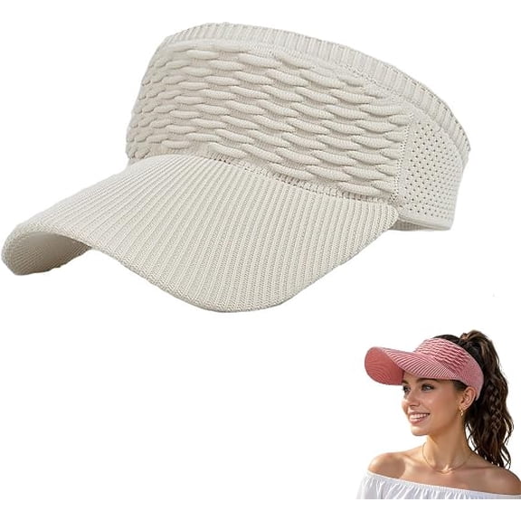 Women's Ponytail Sun Visor Hat, Open-Top Wide Brim for Beach Running, Outdoor Cap, 1-Pack