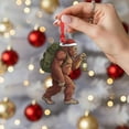 thumbnail image 3 of ViciArt Sasquatch Ornament – Santa Hat with Lantern and Backpack, Christmas Tree Decor, 3 of 4