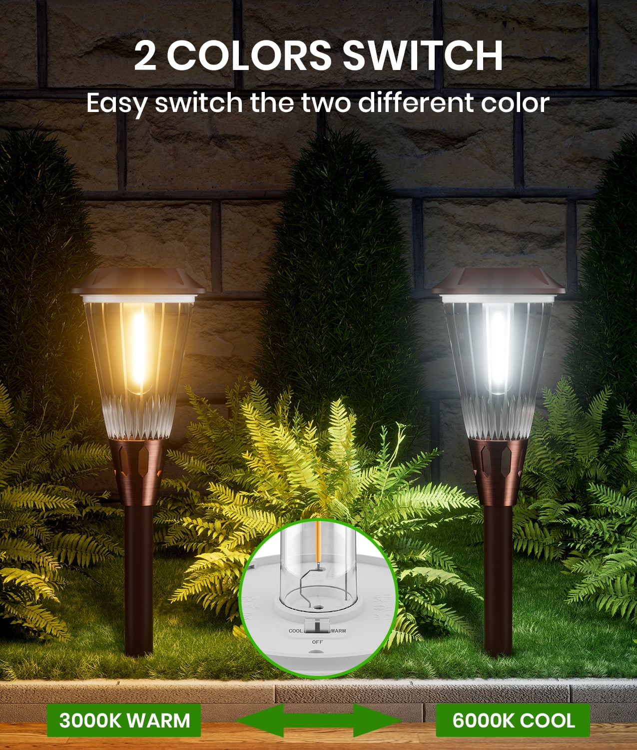 BITPOTT  8 Pack Bright Solar Pathway Lights Outdoor, 2-in-1 Adjustable Warm&Cool Solar Lights Outdoor, Waterproof IP65, Auto On/Off