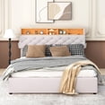 thumbnail image 4 of DWORDK Queen Size Upholstered Platform Bed with Storage Headboard,LED,USB Charging and 2 Drawers,No Box Spring Required, 4 of 9