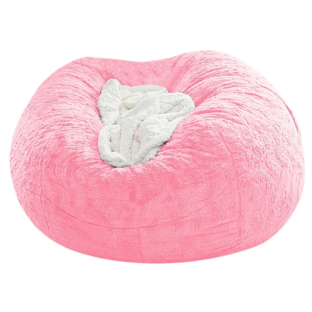 Pink Large Bean Bag Chair Cover Only Stretch Fabric Replacement Slipcover For Round Floor Pouf Sofa Zipper Closure Velvet Soft Polyester Color Pink Size S