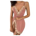 thumbnail image 2 of HaoXianJian Women's underwear Lace Mesh Babydolls Strap Nightgown Open Front Sleepwear Spaghetti V Neck Chemise Side Slit Nightie, 2 of 6