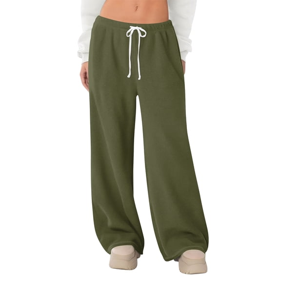 Women's Sweatpants Wide Leg Sweat Pants Fall Winter Clothes 2026 Baggy Drawstring Joggers with Pockets Army Green XL