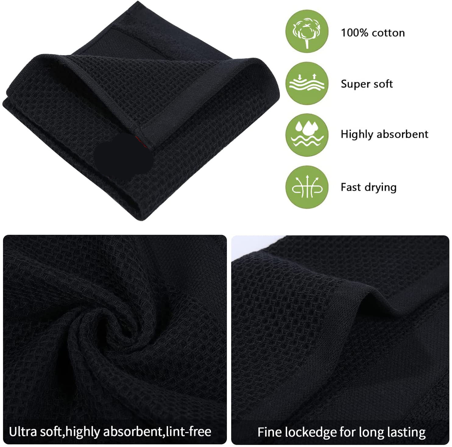 Dishcloths for Kitchen Cotton Terry Dish Cloths 12 Pack Soft and Absorbent  Cleaning Dish Rag 12” X 12” Small Dish Towels (Black & White) 