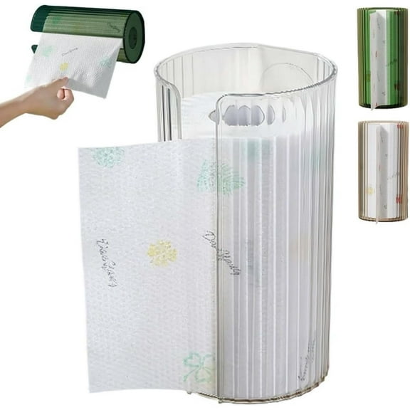 Kitchen Paper Towel Holder Wall Mount,Acrylic Hanging Paper Towel Dispenser and Storage Box,Self Adhesive Wall Mount Kitchen Roll Rack for Bathroom Living Room Office Car