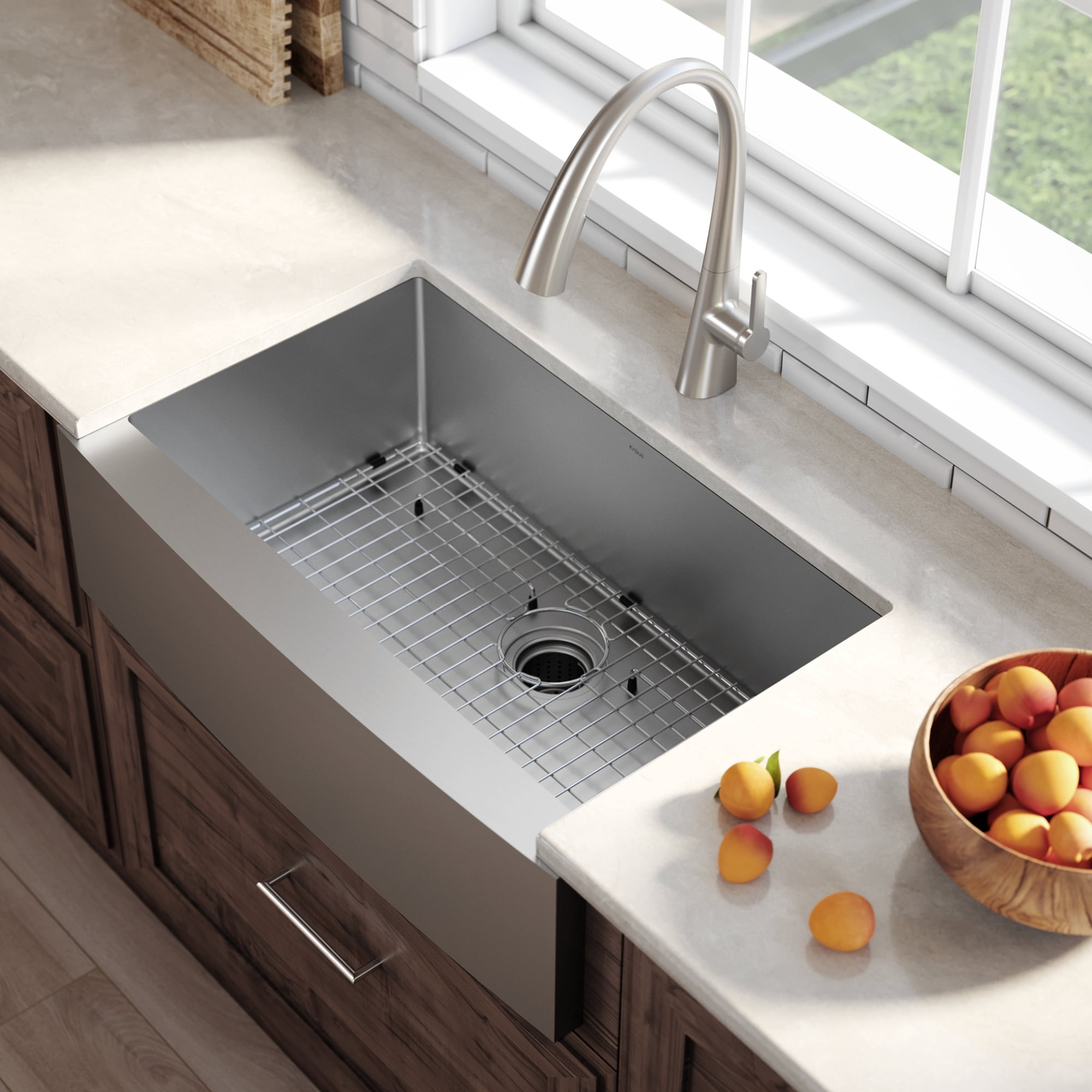 KRAUS Standart Pro 30" Apron Front Farmhouse 16 Gauge Single Bowl Stainless Steel Kitchen Sink