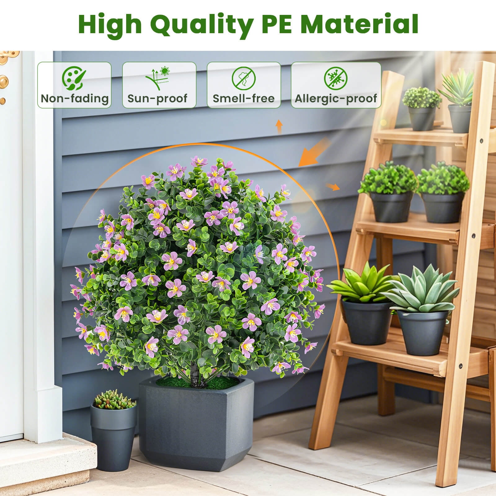 Costway 2 Pack Artificial Boxwood Topiary Ball Tree Faux Shrub Bushes with Flowers Purple
