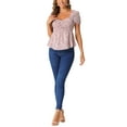 thumbnail image 2 of INSPIRE CHIC Women's Peplum Top Short Sleeves Sweetheart Neck Shirred Floral Blouse S Pink, 2 of 6