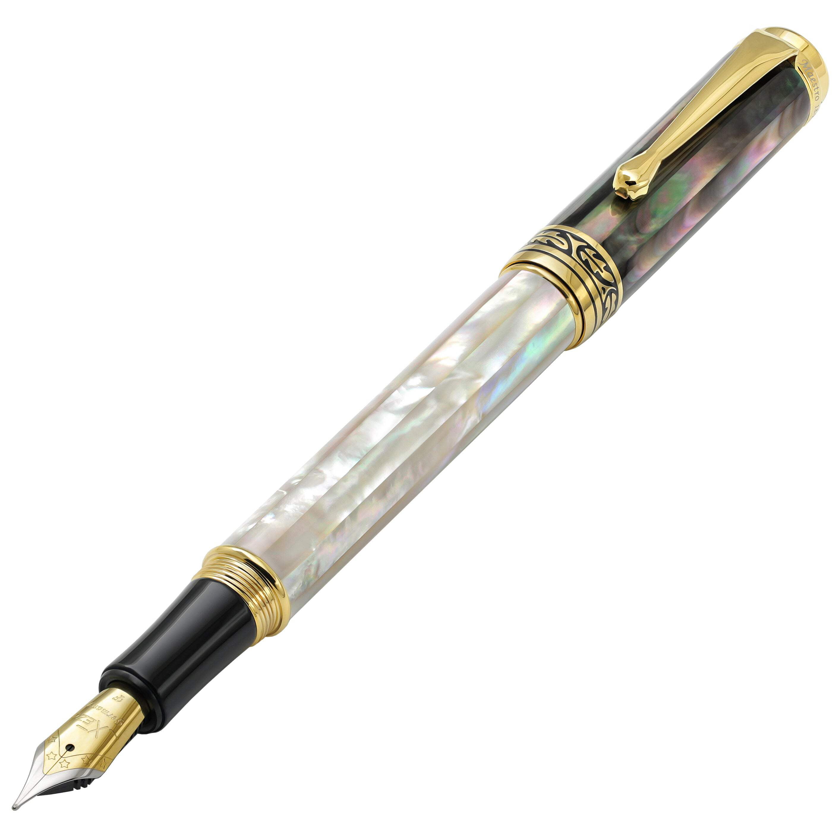 Xezo Xezo Maestro® White  Black Mother of Pearl Fountain Pen (Fine Nib) - 18K Gold Plated