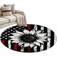 thumbnail image 2 of Vintage American Flag Round Area Rug 4ft, Black Red Striped Sunflower Washable Non-Slip Circle Rugs for Bedroom Living Room Kitchen, Soft Non Shedding Circle Carpet for Dining Room Dorm, 2 of 9