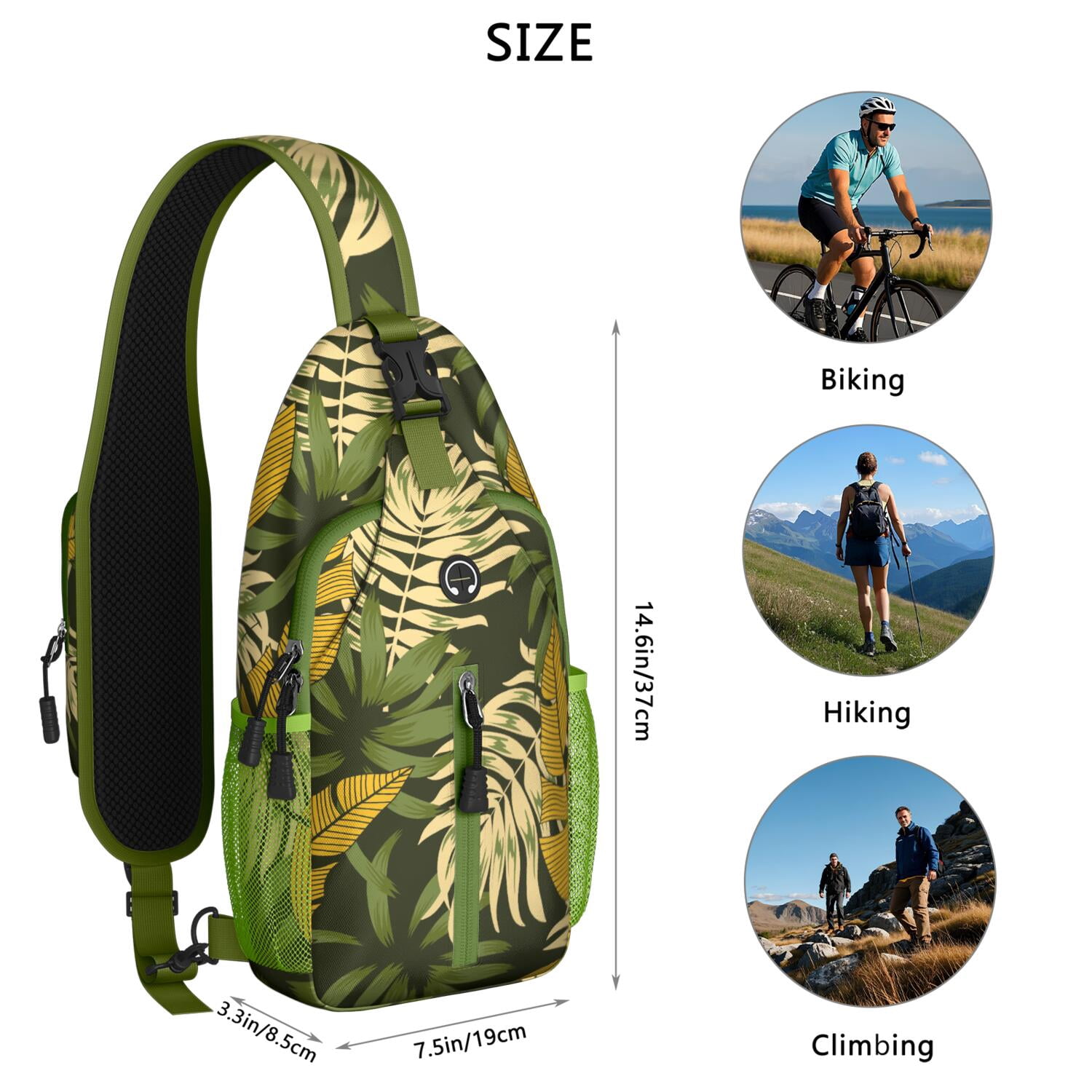 Baby Elephant and Stars Cute Pattern Hiking Daypack – Durable Polyester, Secure Zippers, Anti-theft Pocket – Bohemian Travel Chest Bag