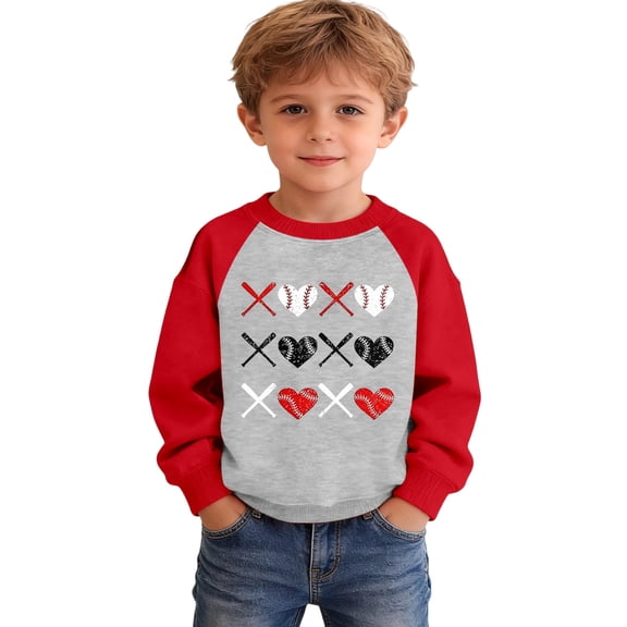 Kiijoy Toddler Boys Sweatshirt Valentine's Day Graphic Crewneck Pullover Top, Sizes 3-4
