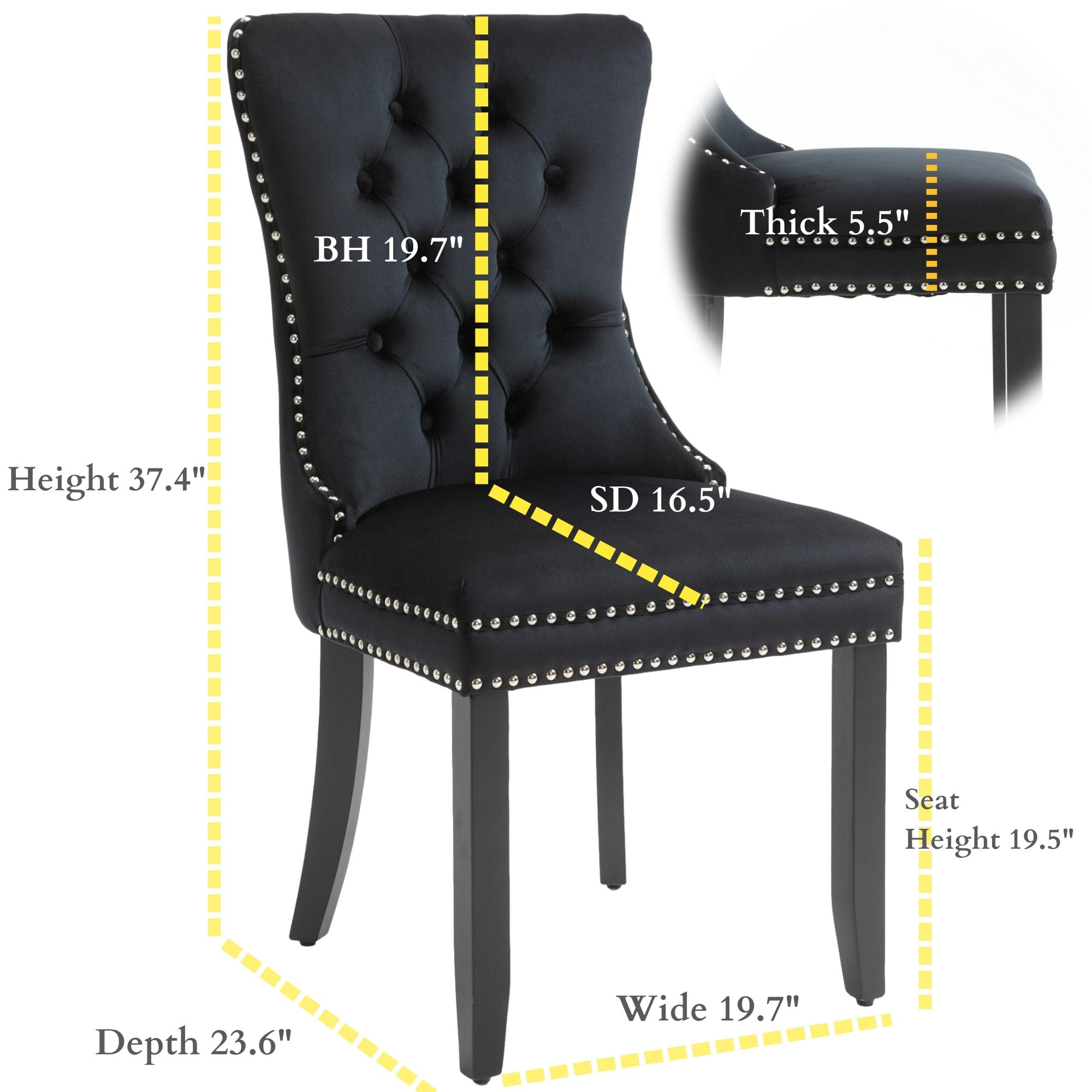 Rhomtree Contemporary Wood Tufted Dining Side Chairs, Black (Set of 4)