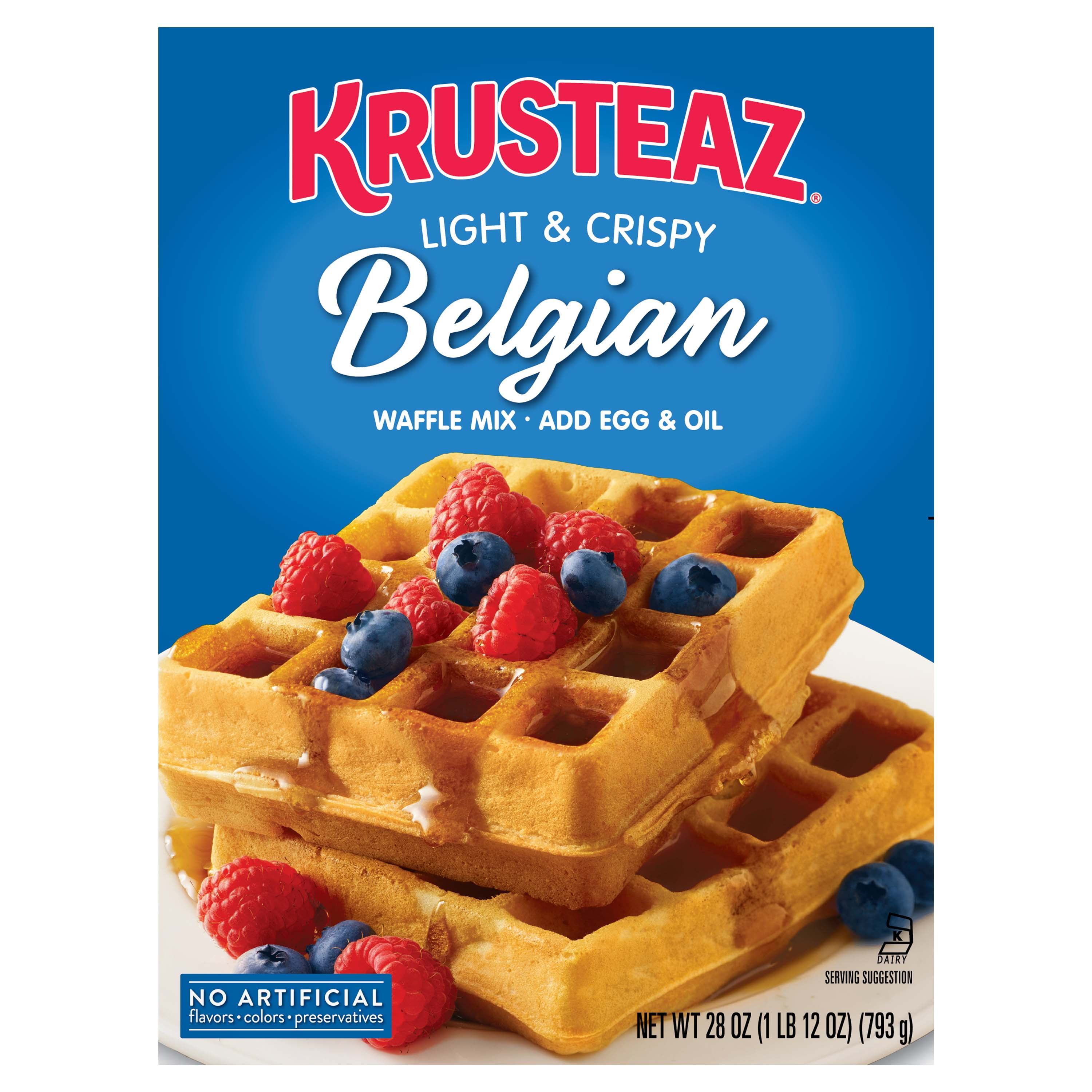 Krusteaz Belgian Waffle Mix, Light & Crispy, 28 oz Box