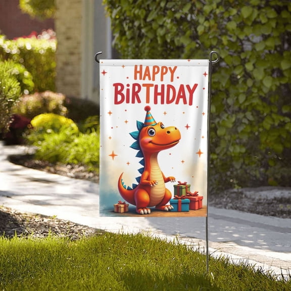 Happy Birthday Dinosaur Garden Flag 12x18 Inch Double Sided Outdoor Yard Flag Decorations For Home Patio Lawn