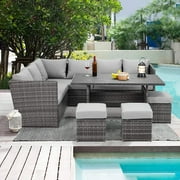 AECOJOY 7 Piece Patio Conversation Set, Outdoor Sectional Sofa Rattan Wicker Dining Furniture, Gray