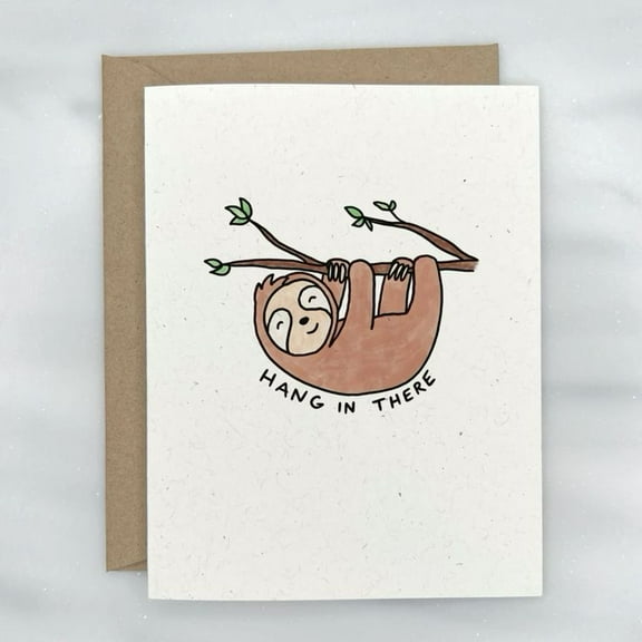 Sloth Hanging In There Card – Motivational Greeting Card with Cute Sloth Design – Blank Inside, Envelope Included – Perfect for Encouragement and Support