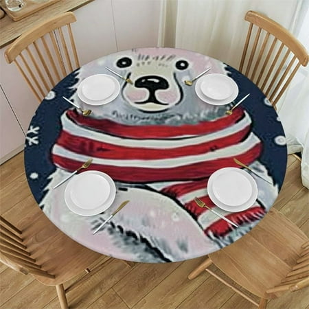 

Xllo0ord Fitted Round Tablecloth Polar Bears cute white cartoon bear snow Table cover Elastic Edged Table Cloth Fits Round Tables 46 -50