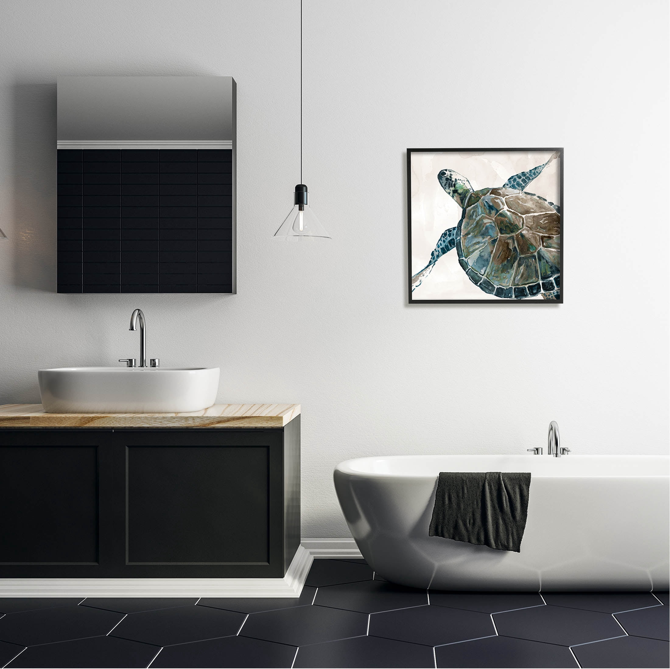 Stupell Industries Beige Sea Turtle Swimming Graphic Art Black Framed Art Print Wall Art, Design by Carol Robinson